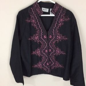 Units Petite Black Silk Blend Embroidered Button Front Blazer Jacket Size XLP